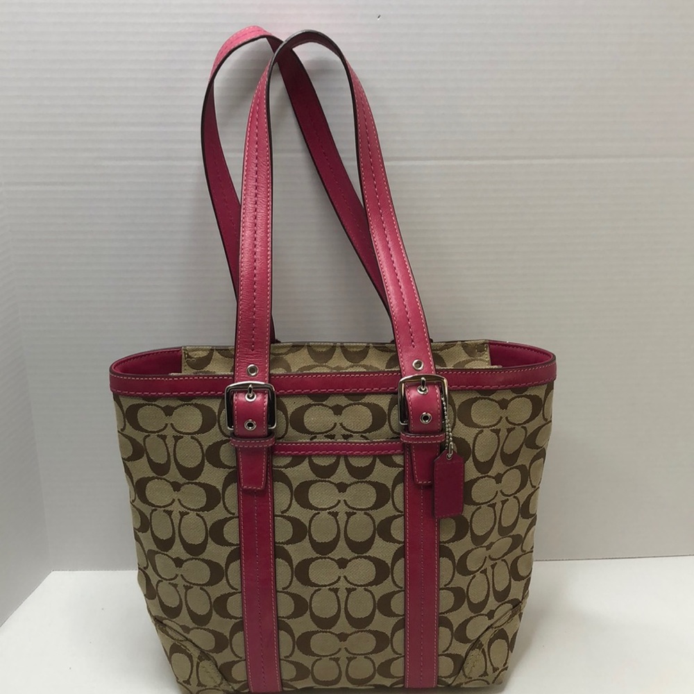 Coach canvas bag pink leather detail 11 x 14 x 3